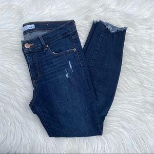 LOFT Modern Skinny Dark Wash Distressed Hem Mid Rise Size 6/ 28